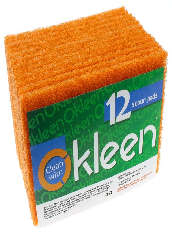 Okleen Delicate Scour Pads. Made in Europe. 12 Pack, 4 x 6 Inch Odorless General Purposes Scouring Scrubbers for Cleaning Dishes, Cutlery, Kitchen, Household & Outdoor Things (Orange) - Image 2